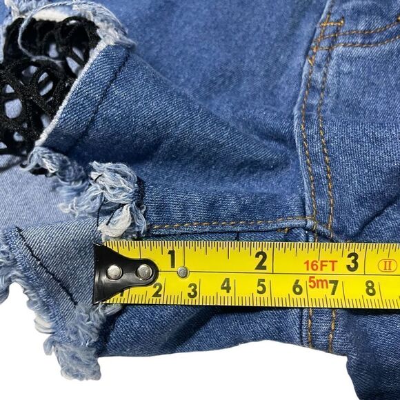 Banjul Women’s Blue Jean Shorts with Black Stocking Cut Outs Size Small - Picture 15 of 15